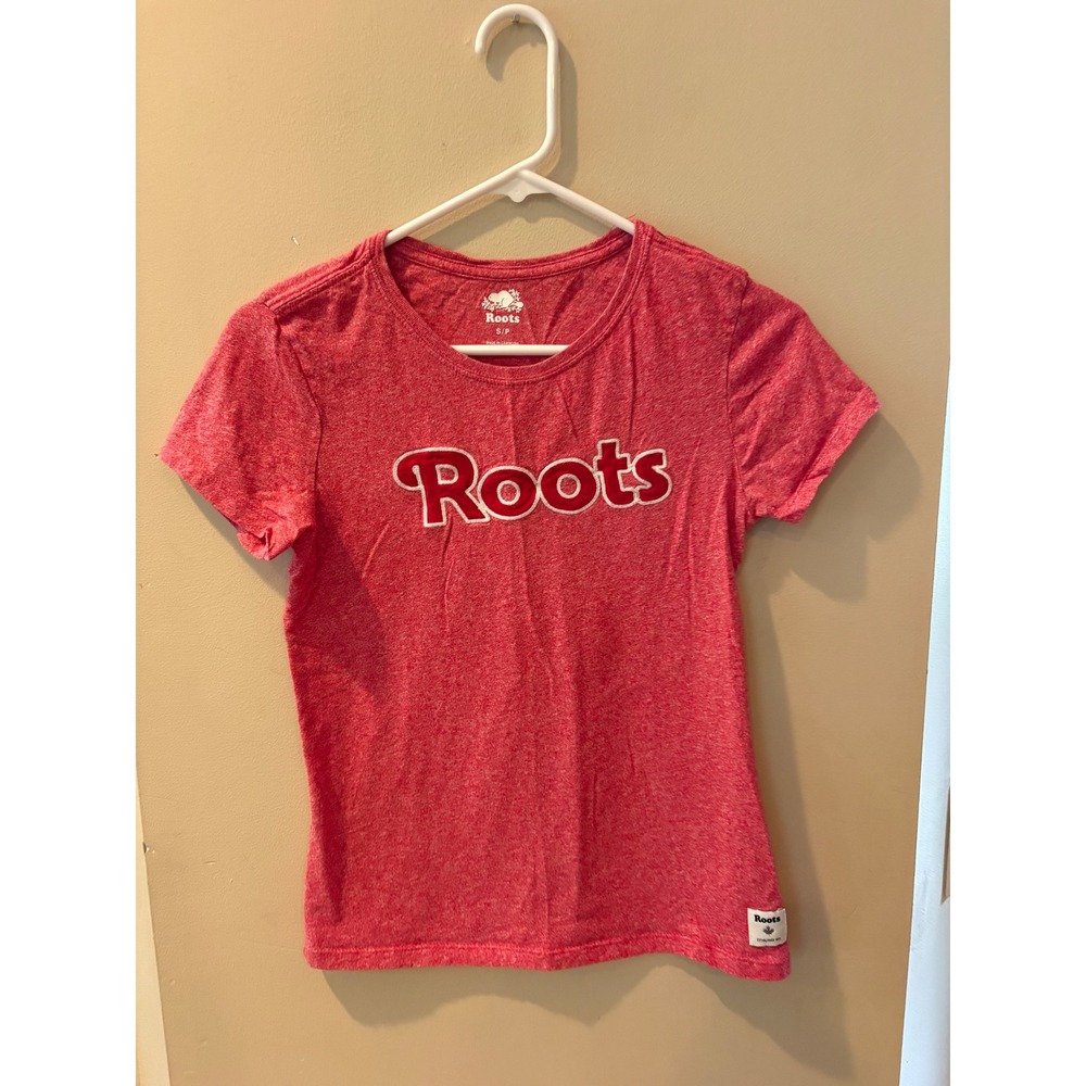 Roots Womens Red Heather Logo Graphic Short Sleeve T-Shirt Size S Small